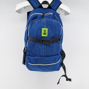 Dime Bags Hemp Blend Backpack Unisex Blue Boho Robot Patch Eco Friendly Bag